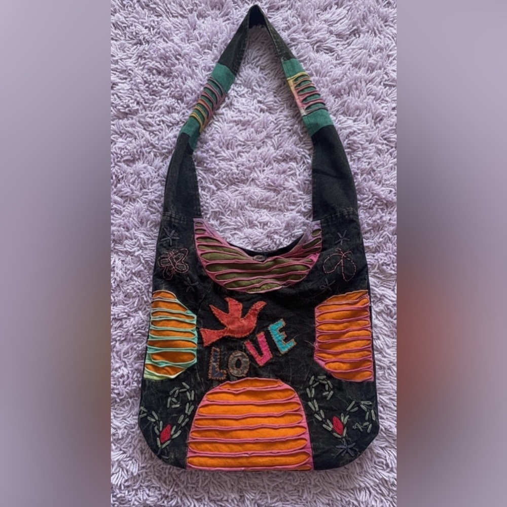 Flying High Footpath Trading Co Multicolor BOHO Hippie Cotton Crossbody Bag - Picture 3 of 13